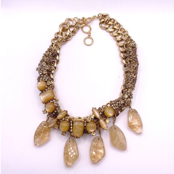 Stella & Dot Choker Necklace Gold & Cream Tones Statement Collar with Extension - Picture 3 of 6